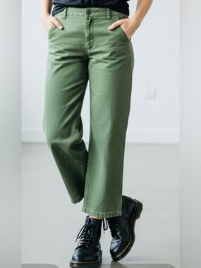 KUT- HIGH RISE - linen blend -WIDE LEG - CROPPED from the Kloth Olive Green